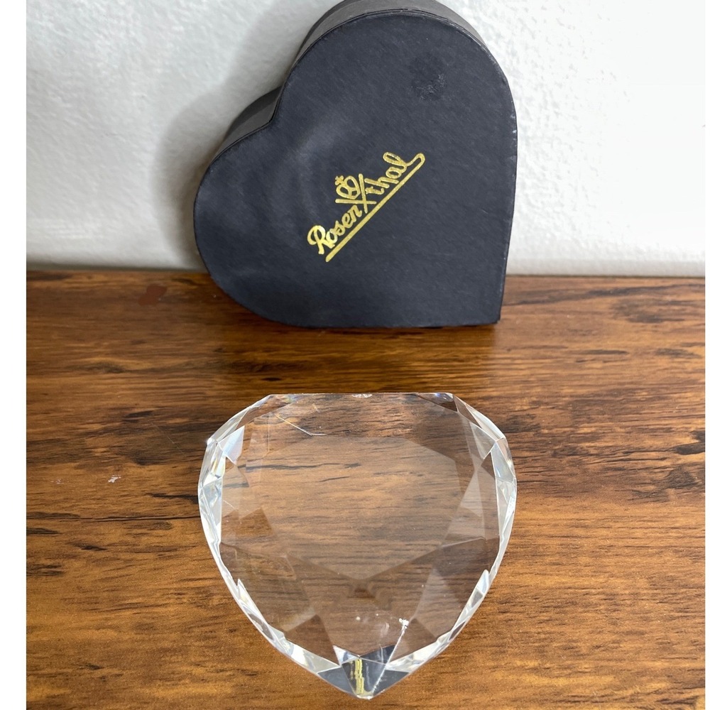 Rosenthal Clear Faceted Lead Crystal Heart Paperweight with Original Box